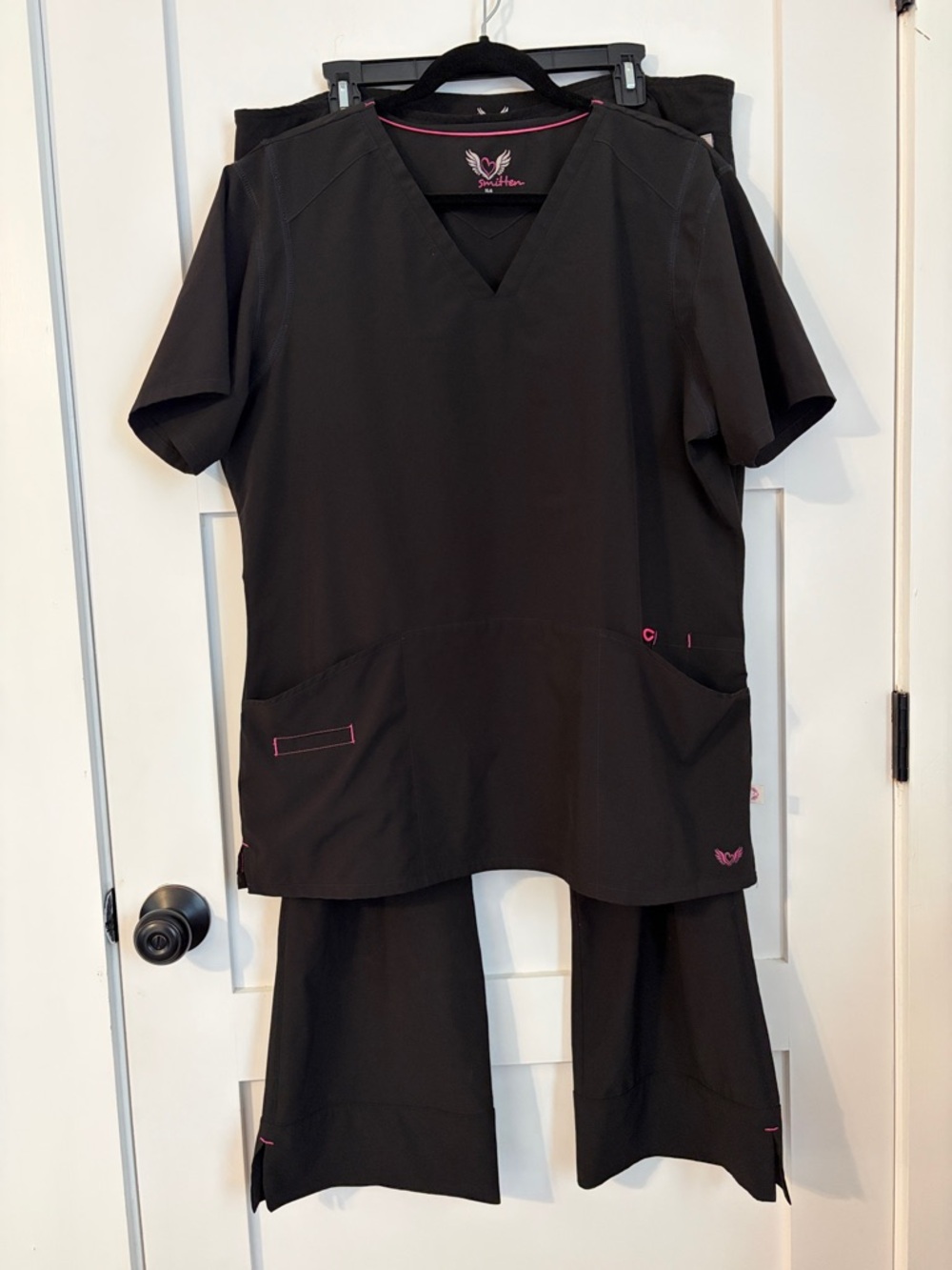 Smitten Black Scrub Set with Pink Accents  Size XL